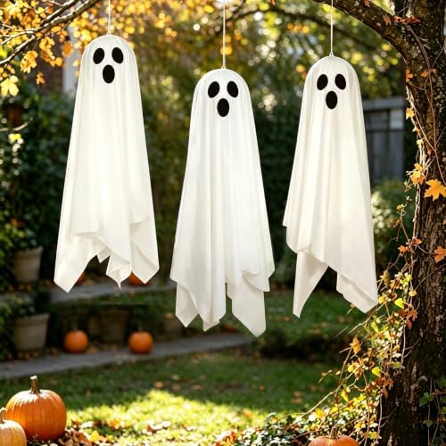 DAZONGE Halloween Decor, 3 Pack Light Up Halloween Hanging Ghosts Decor