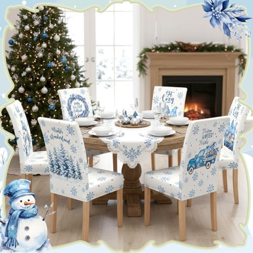 Moukeren 6 Pcs Winter Snowflak Chair Covers Dining Chair Slipcovers