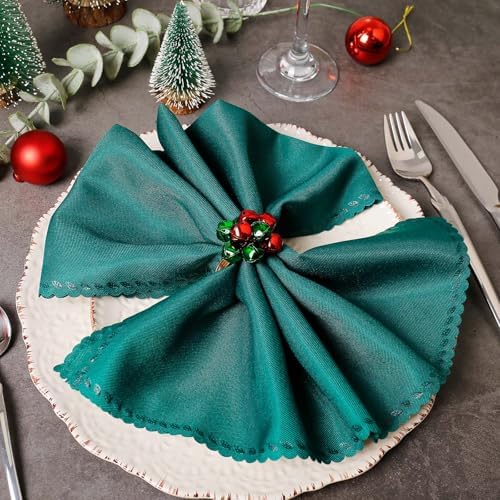 wonlex Christmas Bell Napkin Rings Set of 6, Jingle Bells Napkin Ring Buckle Green and Red Xmas Serviette Buckles Holder for Dinner Table Decoration, Wedding(Xmas Bell)