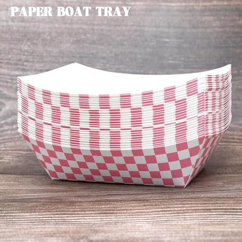 30 Pcs No Folding Required 2lb Gingham Party Supplies Disposable Paper Food Trays for Shower Wedding Tea Party Supplies Nacho Snack (Light Pink)