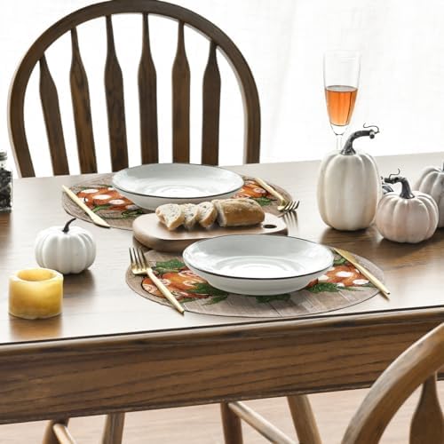Artoid Mode Wood Pumpkins Round Fall Placemats Set of 4-14 Inch