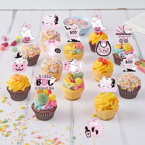Rsstarxi 40 Pack Halloween Baby Shower Cupcake Toppers Halloween Ghost A Baby Is Brewing Gneder Reveal Cupcake Picks Decorations for Boo Spooky Girls Birthday Party Cake Decorations Supplies Pink