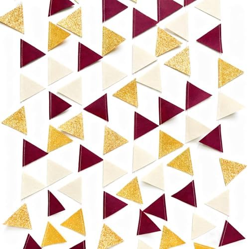 Maroon Gold Party Decorations Burgundy Beige Gold Glitter Felt Hanging Triangle Mini Bunting Pennant Banner Flag for Birthday Graduation Wedding Shower Anniversary Party Decor Supplies
