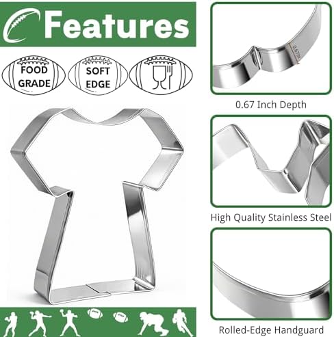 Football Cookie Cutters Set 4 Pcs, Stainless Steel Gameday Shapes