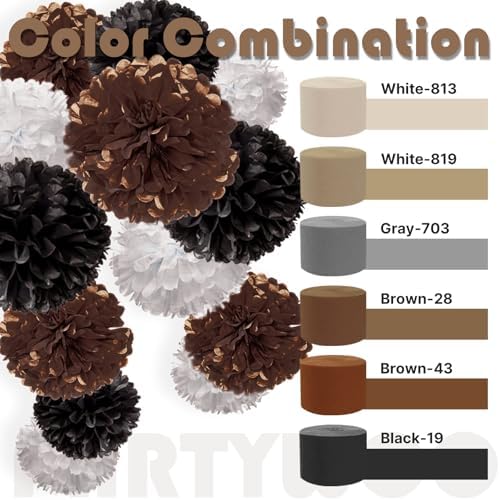 PartyWoo Brown Crepe Paper 4pcs 328 FT Boho Neutral Streamers