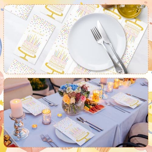 50 Have a Wish Cocktail Napkins 3-ply Sprinkle Happy Birthday Disposable Pastel Paper Confetti Napkins for Holiday Party Supplies (Birthday Cake)