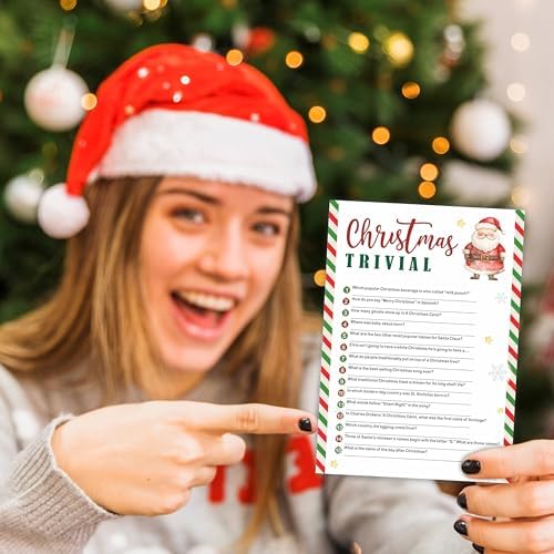 30 Pack Christmas Party Game Cards - Christmas Trivial - Cute Santa Design Fun Xmas Games Activity for Office Groups, Festive Events Xmas Party Decorations (5" x 7",with One Answer Cards) - A05