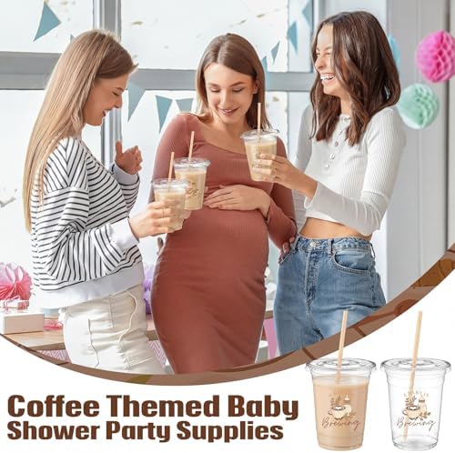 FillTouch 50 Pcs a Baby Is Brewing Baby Shower Decorations Plastic Cups