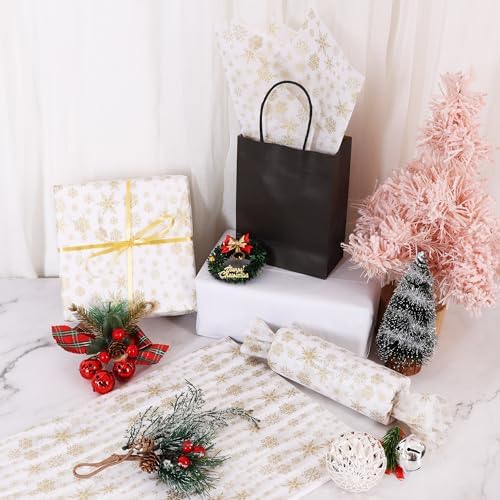BEISHIDA Christmas Snowflake Tissue Paper Bulk，Gold and White Wrapping Tissue Paper for Gift Bags, 14 x 20 Inch Gift Wrap for Winter Christmas Party DIY Crafts Decor Holiday Flowers-50 Sheets