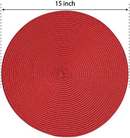 FunWheat Round Braided Placemats Set of 12 Place Mats for Dining Table Woven Washable Non-Slip Table Mats 15 Inch(Red,12pcs)