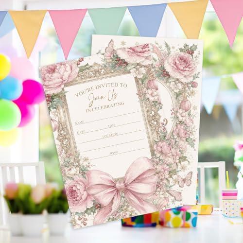 AEHIE 20 Sets Pink Floral Wedding Party Invitations With Envelopes