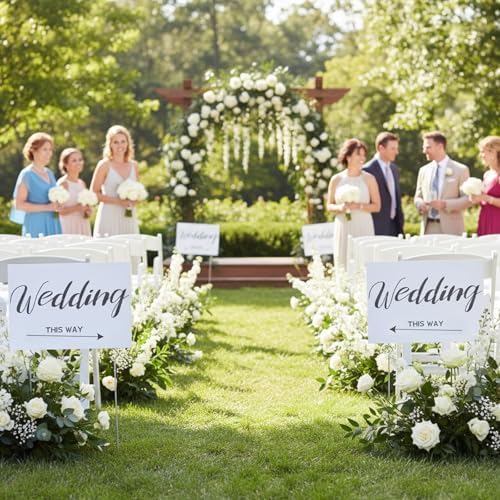 3-Pack Wedding Signs - 1 Parking & 2 Wedding This Way Sign with Stakes