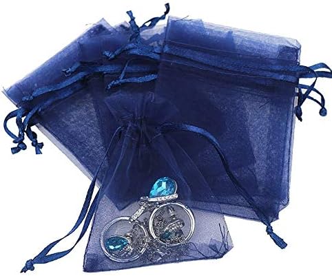 Wudygirl 100 PCS 5"x7" Organza Bags Navy Blue Gift Bags with Drawstring