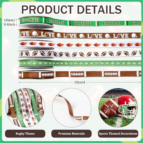 DECYOOL Football Grosgrain Ribbon, 3/8" Width 60 Yards Sport Rugby Ribbons