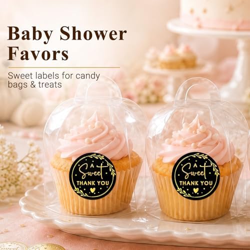 A Sweet Thank You Stickers, Black Gold Foil Favor Labels for Wedding, Baby Shower, Dessert Table, Small Business Packaging, Bakery Gift Wrapping & Party Supplies, 100PCS 1.6 Inch