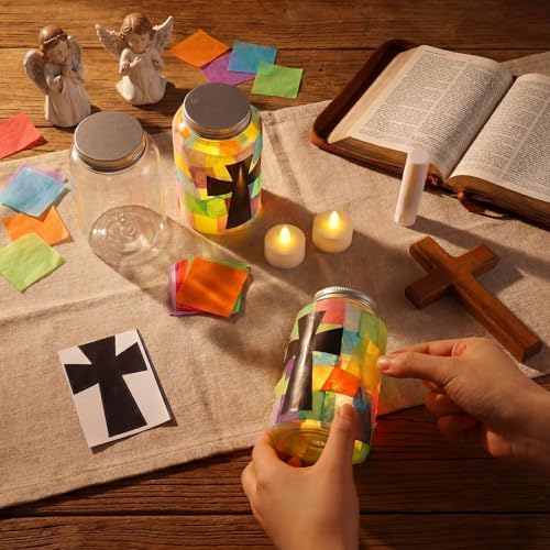 Qinyoung 12 Pcs Religion Cross Mason Jars Crafts Sunday School Crafts