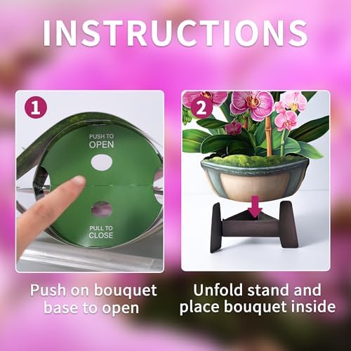 Airpark Pop Up Flower Bouquet Card for Women, 3D Floral Greeting Card with Envelope and Note, Birthday Thank You Thinking of You Get Well Gift for Mom Friend Wife Teacher, Orchid