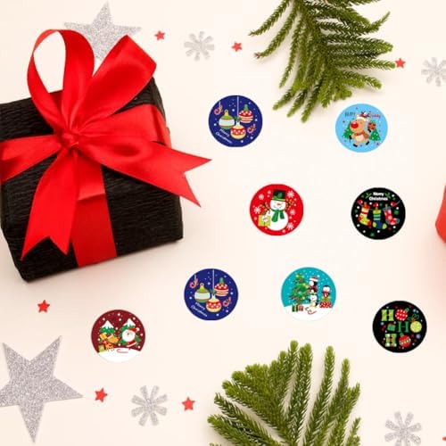 500pcs Small Christmas Roll Stickers - 8 Designs: Santa Claus/Snowmen/Elk - Xmas Holiday Winter Self-Adhesive Stickers for Envelopes Invitations Cards Party Gift Decorations