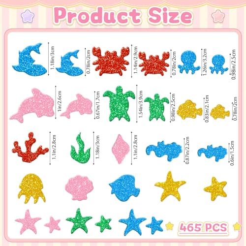 465Pcs Foam Stickers Glitter 3D Sea Animal Foam Shape Stickers,Sea Animal