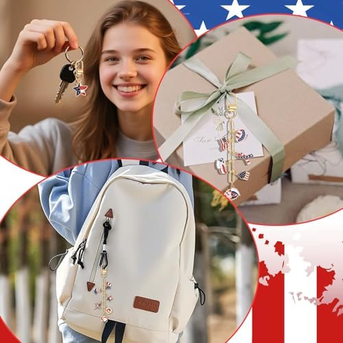 AUGSUN 189 Pcs 4th of July Keychain Making Kit Patriotic DIY Keychain Craft