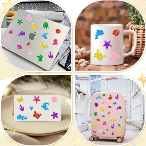 Foam Stickers, 651 PCS 3D Glitter Foam Ocean Sea Animal Stickers, 7 Colors