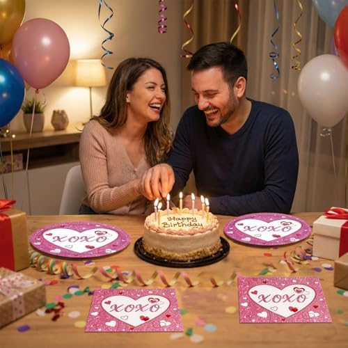 40PCS Valentines Day Decorations, Valentines Party Supplies Pink Paper Plates and Napkins Set, Red Heart Happy Galentines Day Tableware for Engagement Wedding Anniversary Decorations Serve 20 Guests