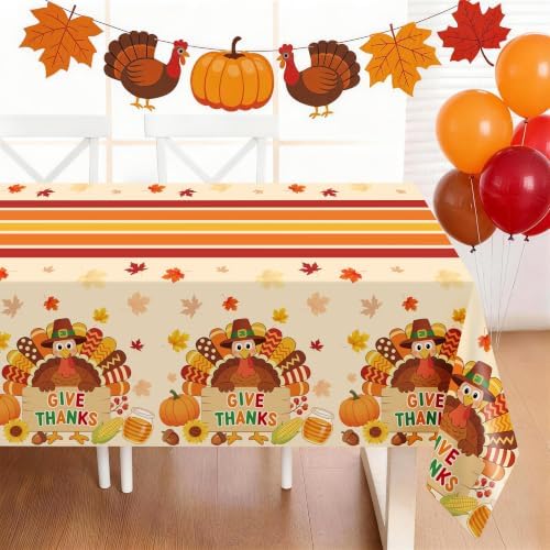 Childom 3 Pack Thanksgiving Tablecloth,Thanksgiving Decorations 54x108 Inch Disposable Plastic Tablecloth,Fall Turkey Table Cover for Home Dinner Table Decor Picnic Birthday Party Supplies