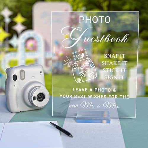 Acrylic Photo Guest Book Sign for Wedding, 8x10 Clear Please Sign Our Guestbook Sign with Acrylic Holder Stand, Elegant Wedding Reception Table Decor for Guest Book Table, Photo Album & Signing Station
