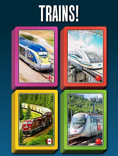 SMART CARDS Trains Card Game. 50 Cards, 7 Games; Pairs, Snap, Trumps, Rummy, Train Trivia Facts Quiz. Top Travel Games, Gift, Stocking Stuffer, Age 5+, 1-8 Players