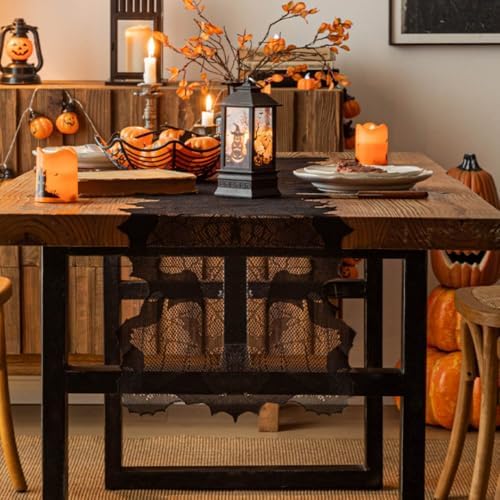 Black Lace Bat Web Halloween Table Runner - 13 x 70Inch