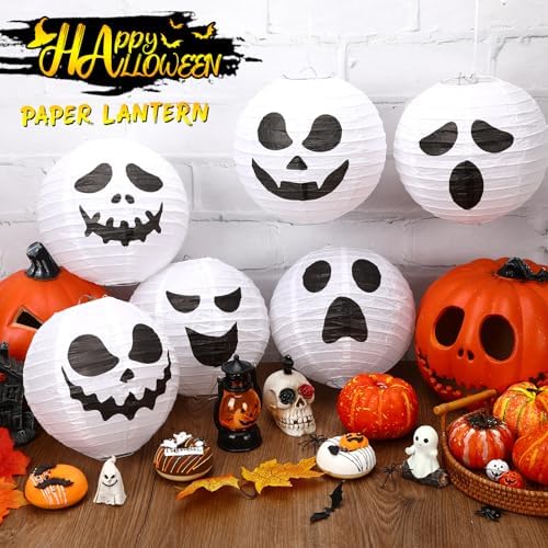 DECYOOL 12PCS Halloween Paper Lanterns, Hanging White Ghost Ornaments