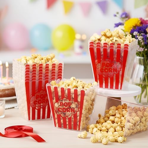 12 Pcs Popcorn Buckets Reusable Red White Classic Striped