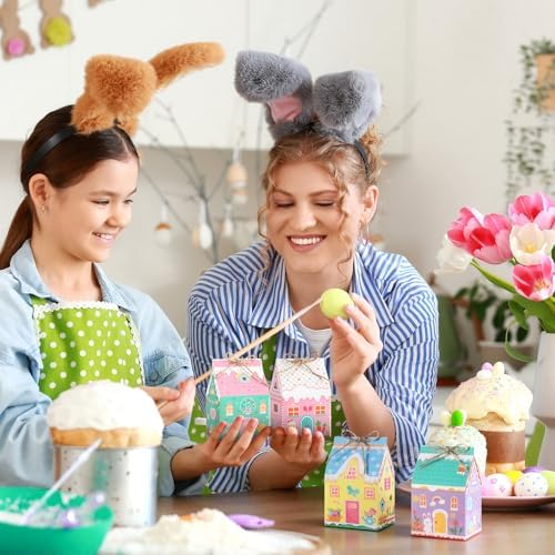 Zhanmai 48 Pcs Easter Treat Boxes Candy Mini Rabbit Egg House Favor Box Easter Party Paperboard Gift Boxes for Holiday Party Treat Cookie Goodie Snack Gift Packaging