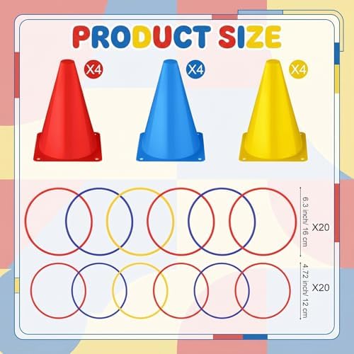 Leyndo 52 Pcs Ring Toss Game Set 12 Plastic Training Cones 40 Toss Rings for Carnival Party Backyard Indoor Outdoor Games