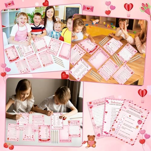 gisgfim 231Pcs Valentine’s Day Party Games Cards Valentines Gnome Bear Trivia Word Search Scramble Maze Games Sweet Party Gifts Supplies for School Classroom Family Activities Holiday Birthday Favor
