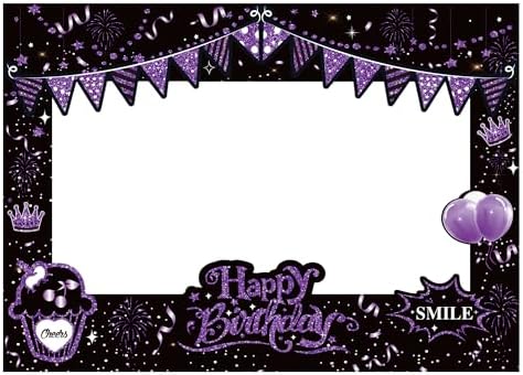 38 Pcs Birthday Photo Booth Props Kit with Frame, Happy Birthday Party Favors Supplies Bday Party Decorations Set for Girls Women Really Glitter Selfie Paper Party Supplies (Purple)