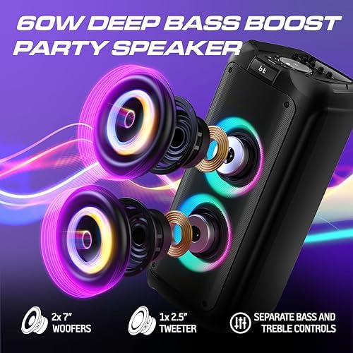 Philips Bluetooth Party Speaker, 120W Powerful Sound with Dynamic Bass Boost, 10 RGB Light Modes, Karaoke Mic & Guitar Inputs, FM Radio, USB/TF/AUX Playback, Portable Handle, Remote Control (Cordless)