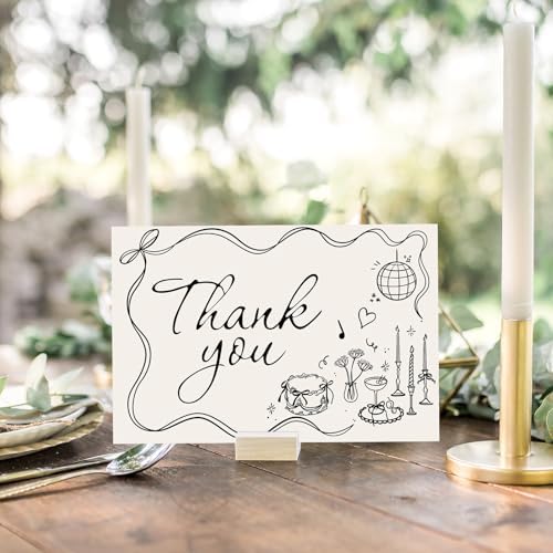 Whaline 24 Pack Wedding Thank You Cards Boxed Black Bow Greeting Note Cards Cake Disco Ball Flower Reception Card with Envelope Sticker for Bridal Shower Baby Shower Birthday Party