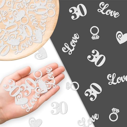 200 Pcs Happy 30th Anniversary Confetti, 30th Pearl Wedding Table Decorations 30 Heart Love Glitter Paper Scatters Cheers to 30 Years Decor for 30th Wedding Anniversary Party Supplies