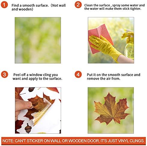 CCINEE 216pcs Maple Window Clings 6 Sheets Fall Leaves Assorted Maple Oak Leaves Acorns Window Stickers for Autumn Thanksgiving Halloween Seasonal Holiday Glass Window Decorations