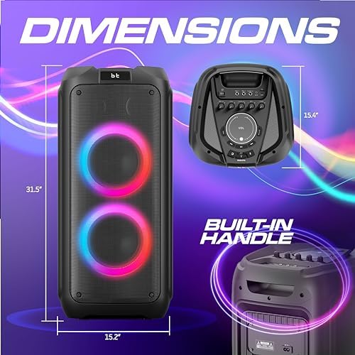 Philips Bluetooth Party Speaker, 120W Powerful Sound with Dynamic Bass Boost, 10 RGB Light Modes, Karaoke Mic & Guitar Inputs, FM Radio, USB/TF/AUX Playback, Portable Handle, Remote Control (Cordless)