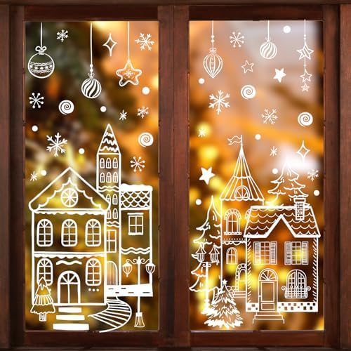 Large Christmas Window Clings White House Window Clings for Glass Windows White Snowflake Window Stickers