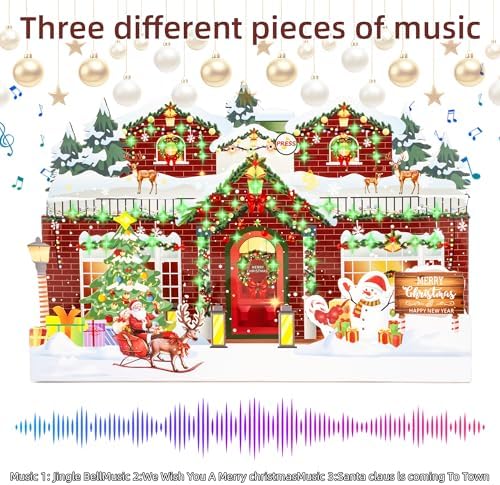 Christmas Card with Lights and Music,3D Pop Up Christmas Gift Greeting Card with Envelopes,Plays 3 Melody with Matching Flashing Lights