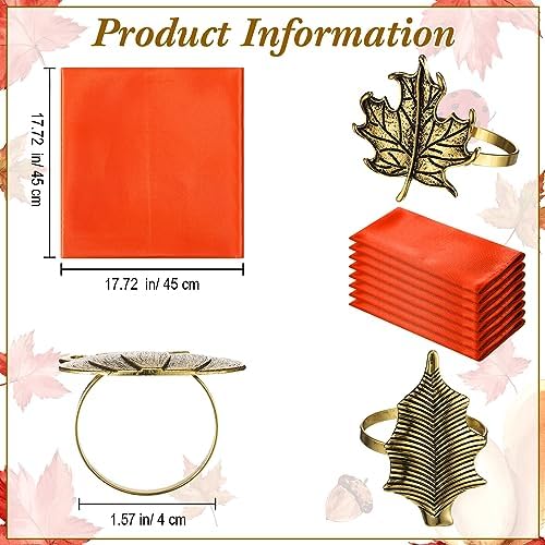 8 Sets Fall Thanksgiving Napkin Rings and Cloth Napkins, Pumpkin