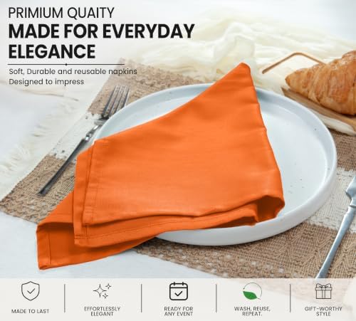 Ruvanti Cloth Napkins Set of 12, Cotton Enrich 18”x18” - Orange/Fall