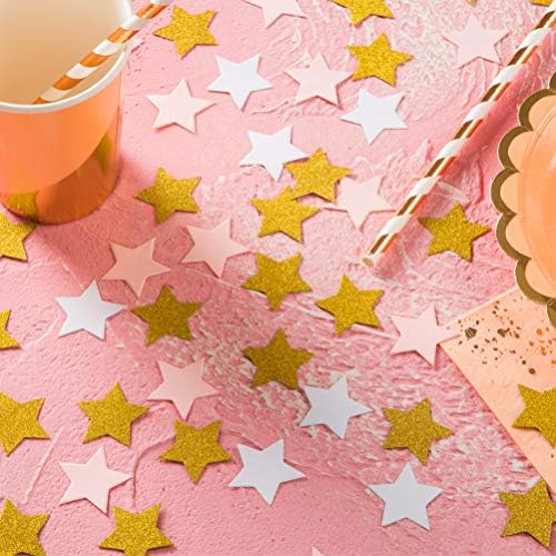 MOWO Gold, Pink and White Stars Confetti Table Decoration, 1.2'', 200pc
