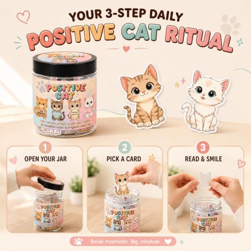 DEARMINE Positive Cat Jar, 60 Affirmation Cards, Cat Lover Gifts for Women