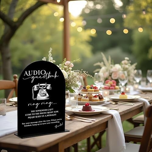 Audio Guest Book Sign for Wedding Decoration, Wedding Signs for Ceremony and Reception, Bridal Shower Decor, Bridal Shower Centerpiece For Table, Engagement Party Decor, Black Arch Acrylic Sign, 19