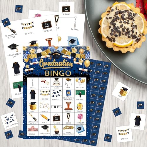 Graduation Bingo Game Cards for Adults, Graduation Party Game for Friend Family, Ideal for Graduation Themed Party Game, 24 Players Grad Party Supplies Favors, 007