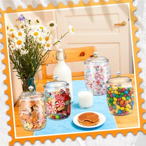 Nuogo 4 Pcs Plastic Candy Jars with Lid Unbreakable,Stylish,42 oz